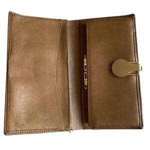 Vintage Loewe 1846 Tan Leather Wallet Coin Kiss Lock Gold Hardware